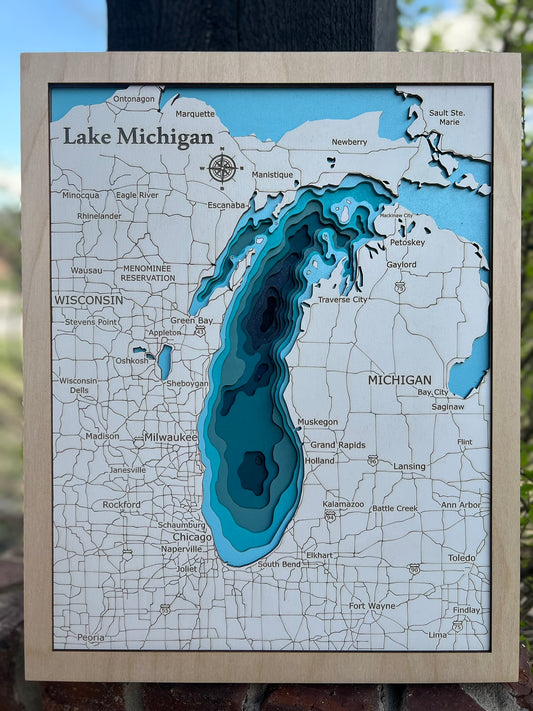 Multi-layered Lake Michigan Map
