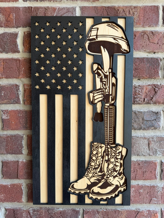Layered Battle Cross Vertical Flag