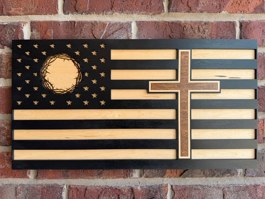 Cross and Crown Layered Flag